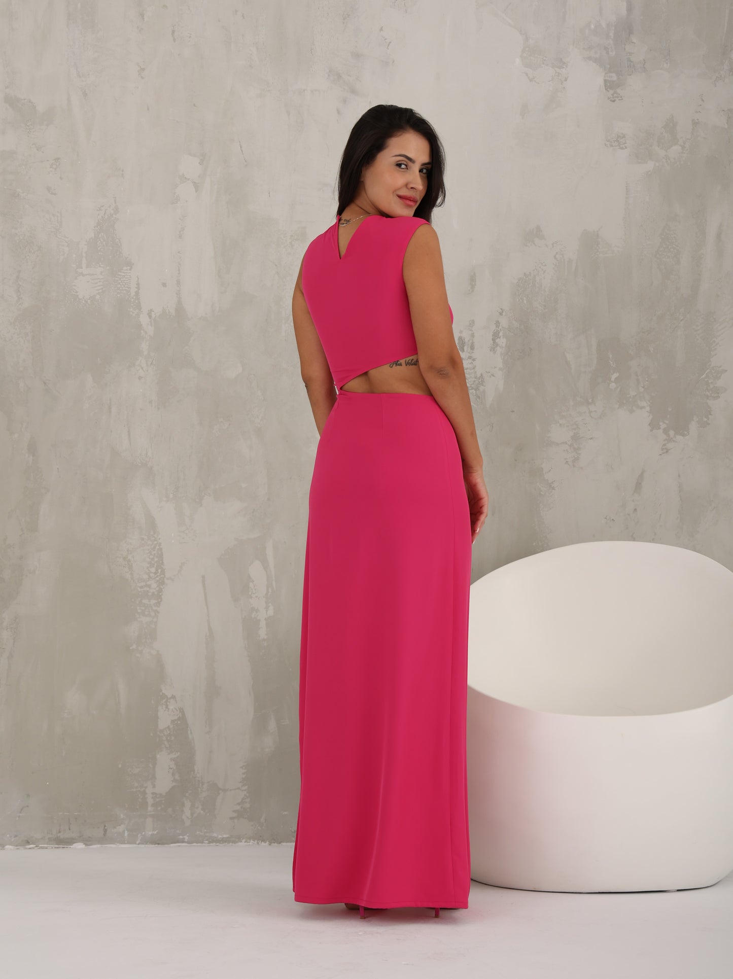 Hotpink Maxi Dress with Side Cutout