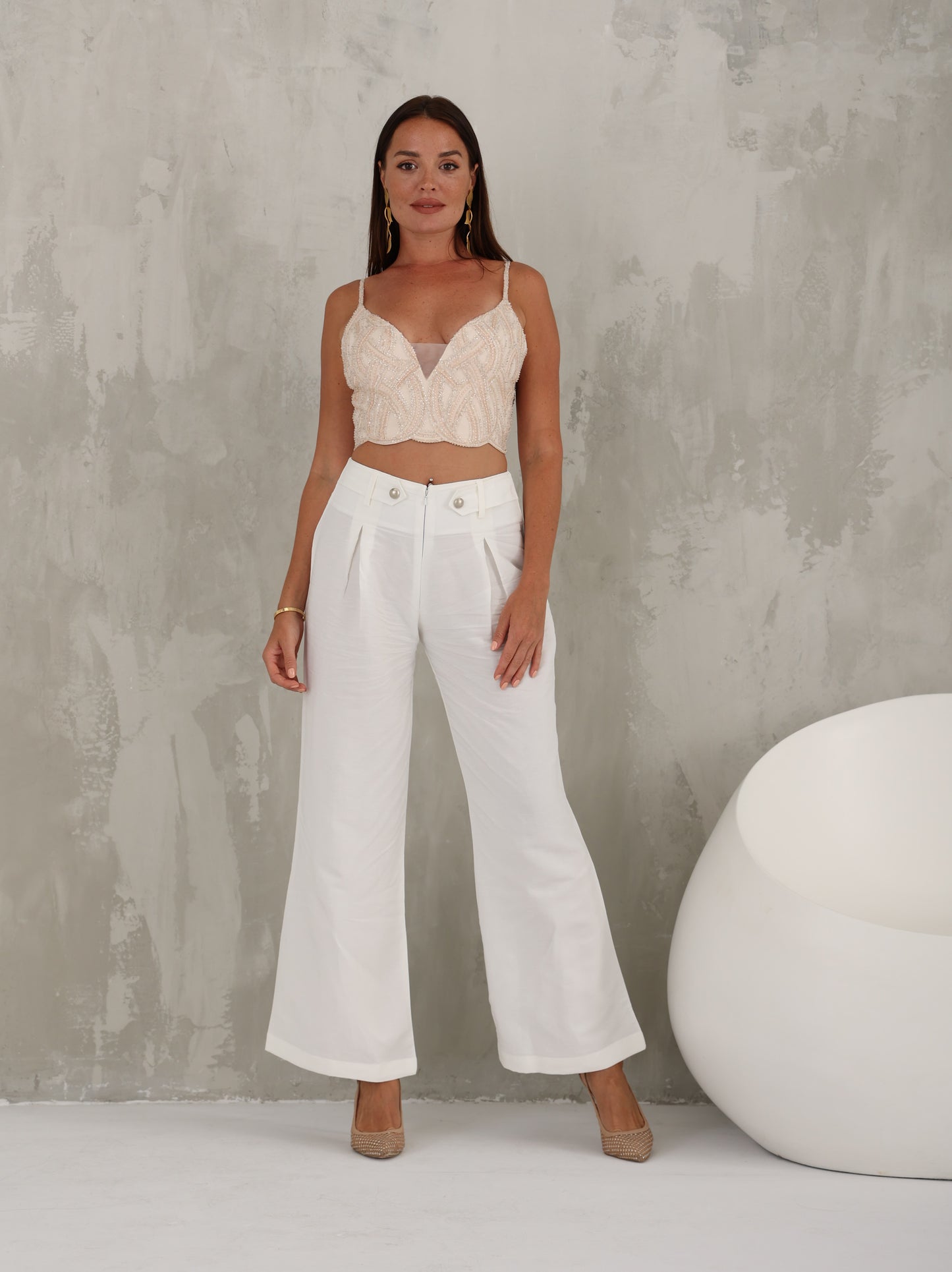 Wide White linen Pants