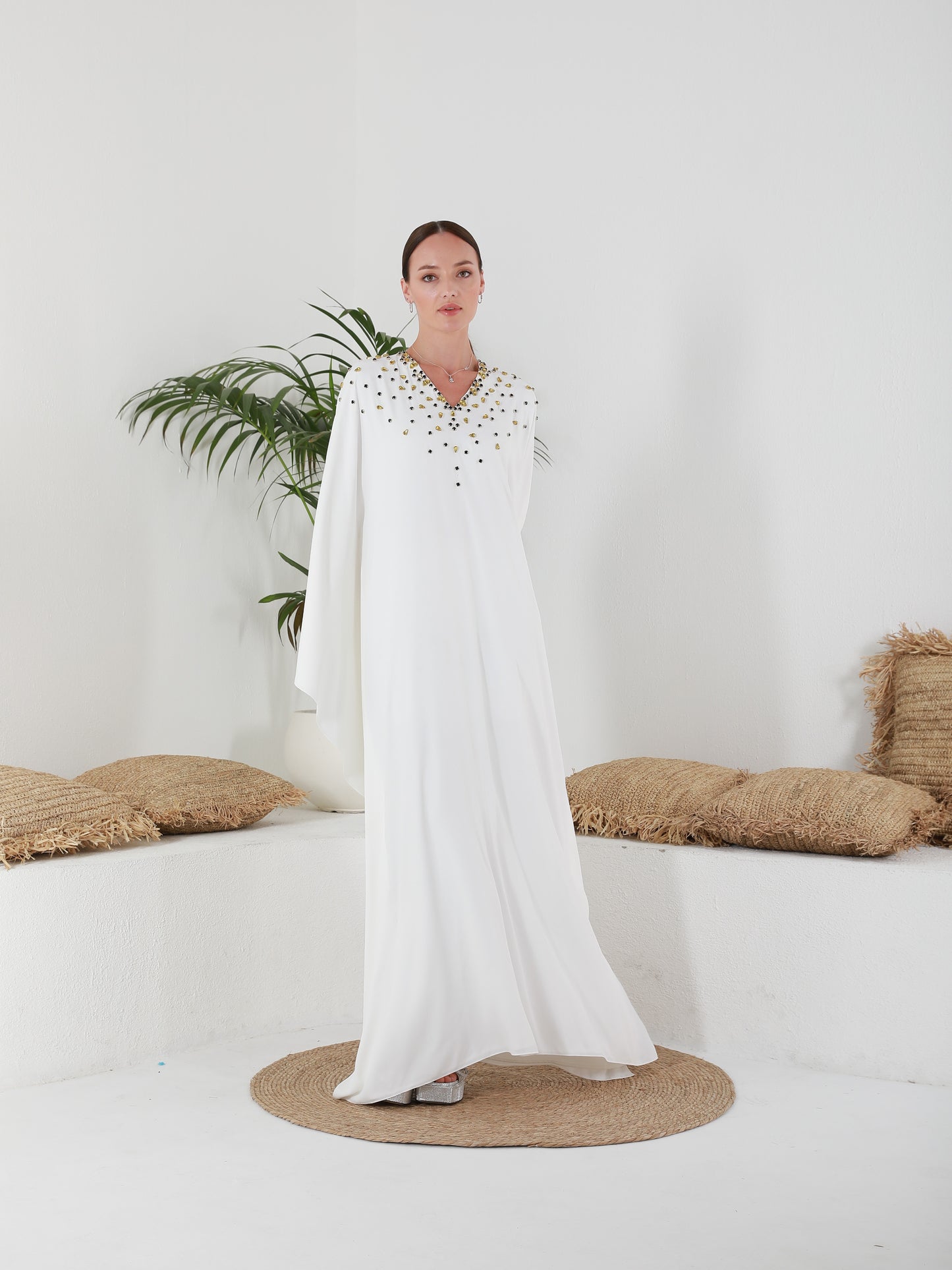 Embroidered white Abaya