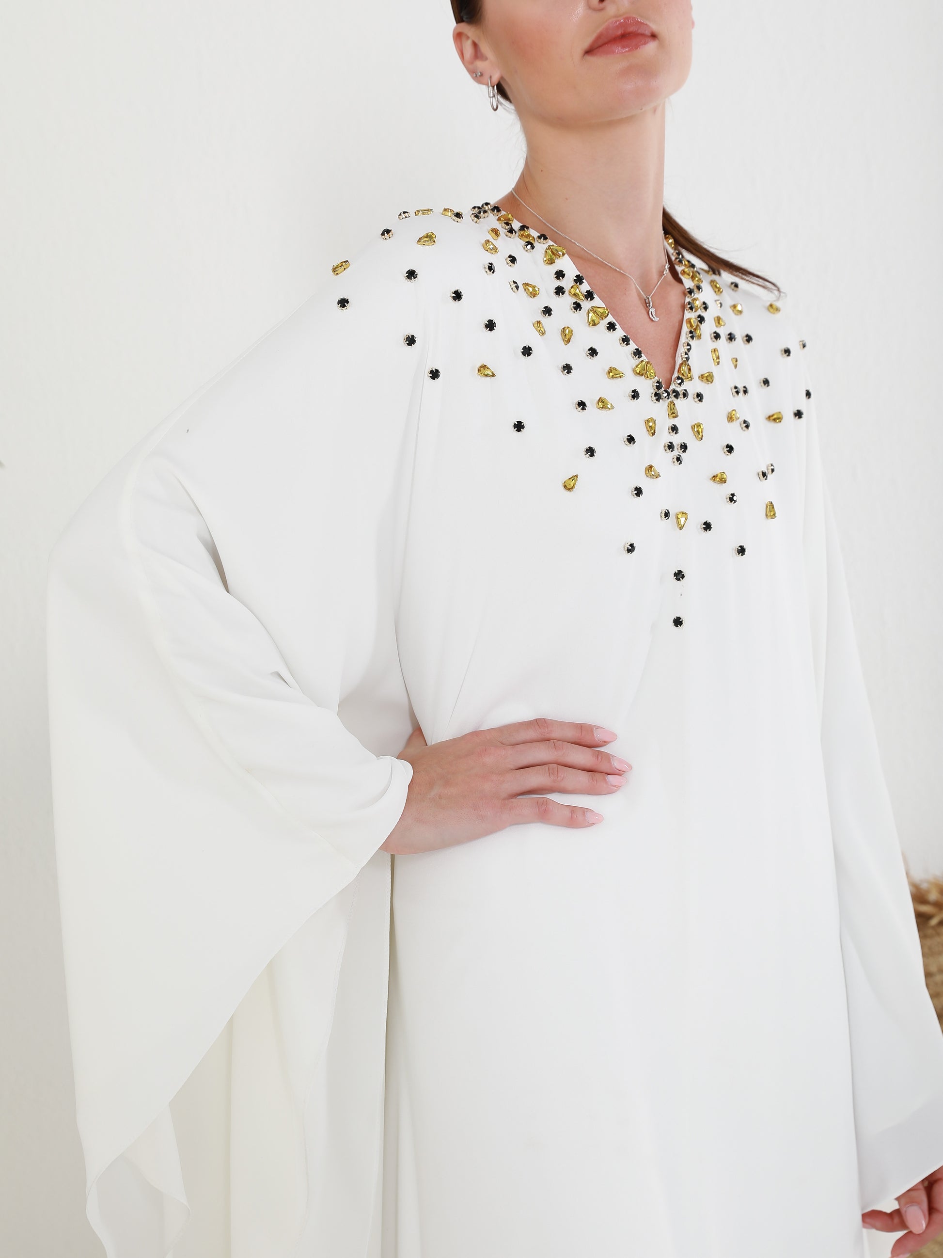 Embroidered white Abaya