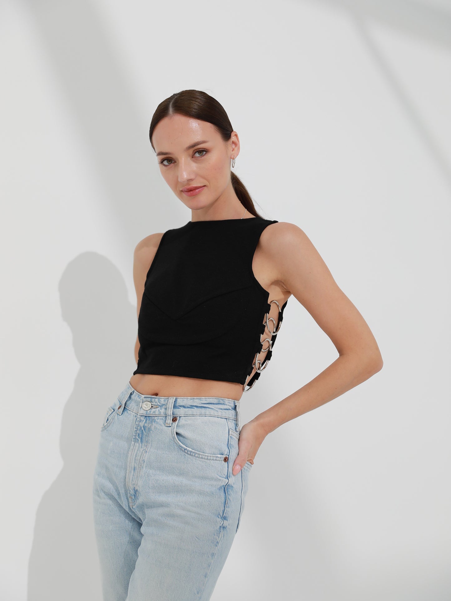 Open Sided Black Crop Top