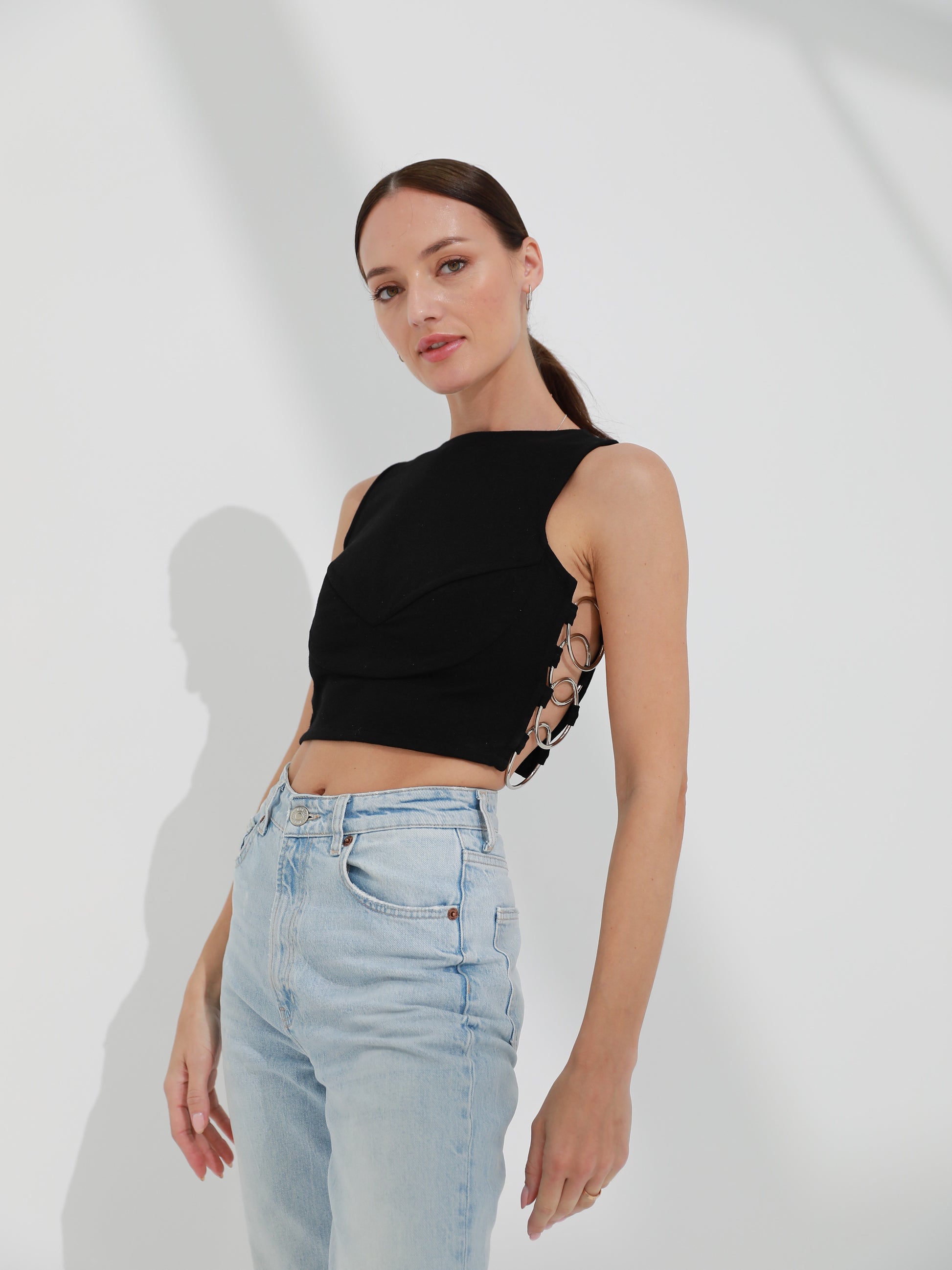 Open Sided Black Crop Top