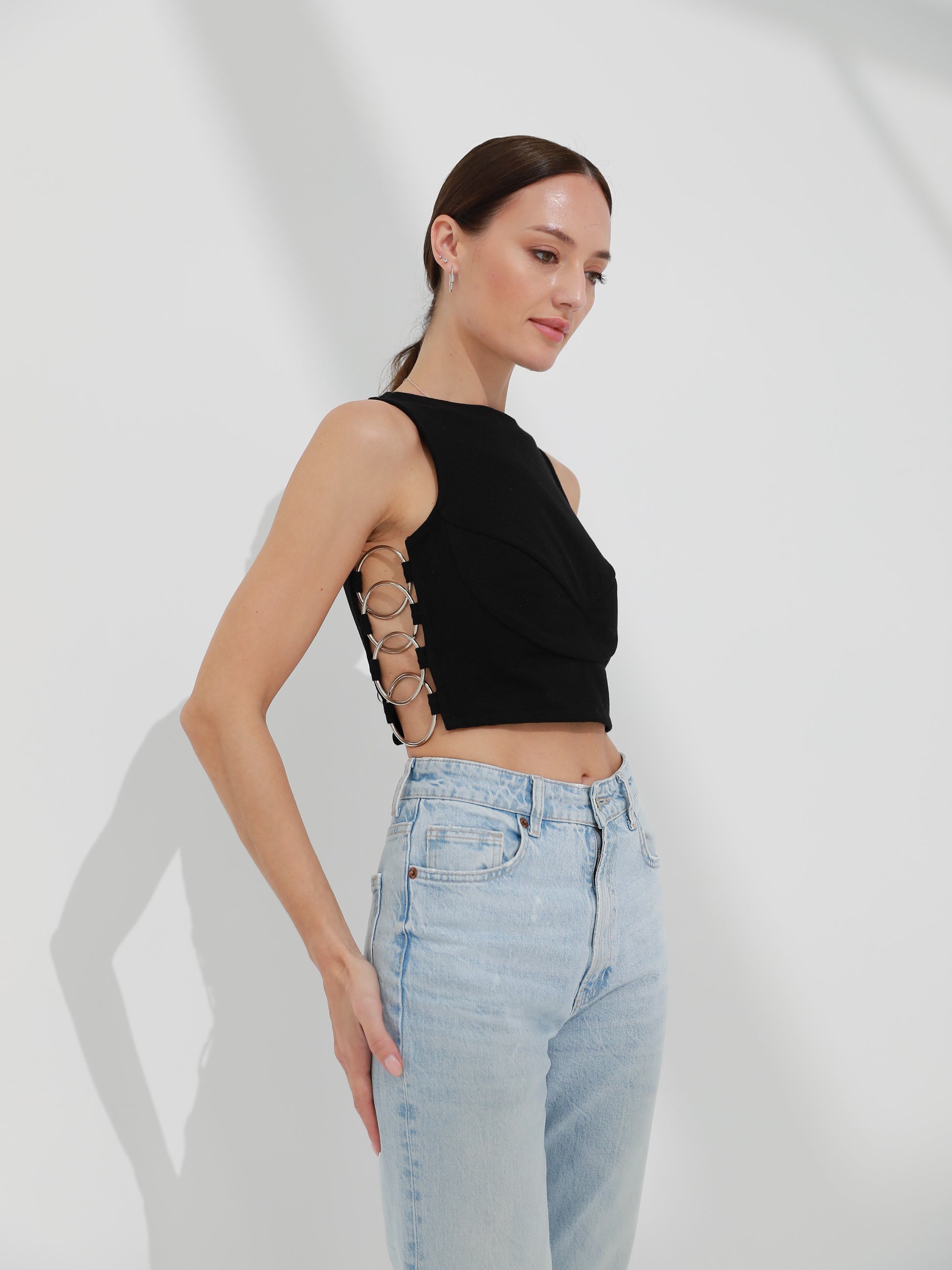 Open Sided Black Crop Top