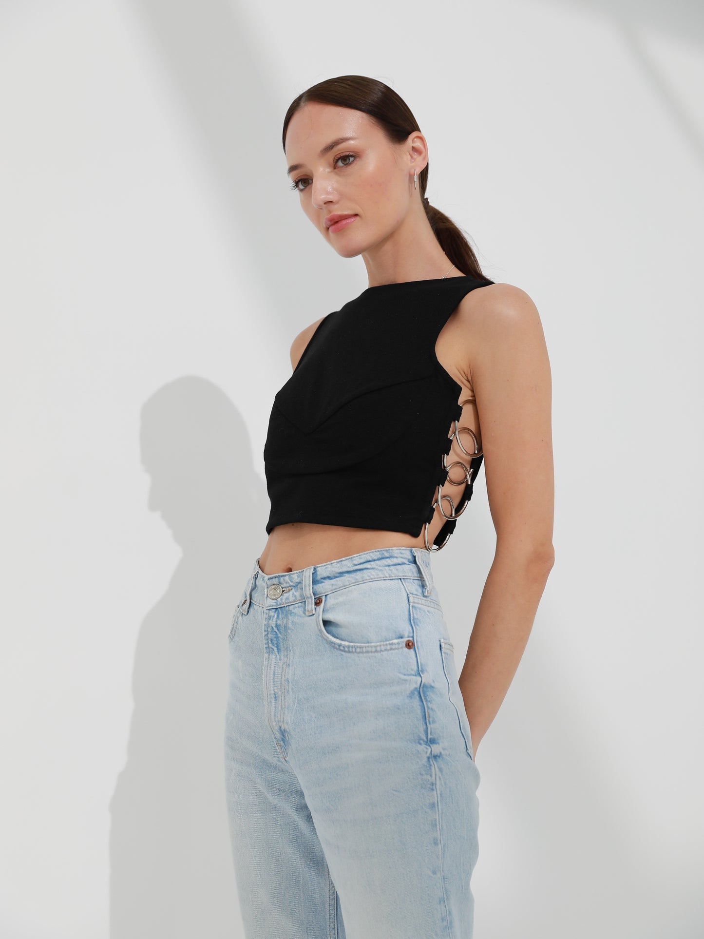 Open Sided Black Crop Top